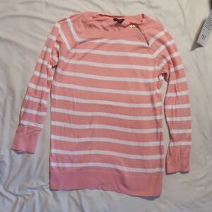 Nautica Coral and White Striped Sweater